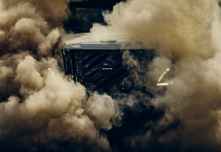 The all-new Volvo VNX truck appearing from a smoky background