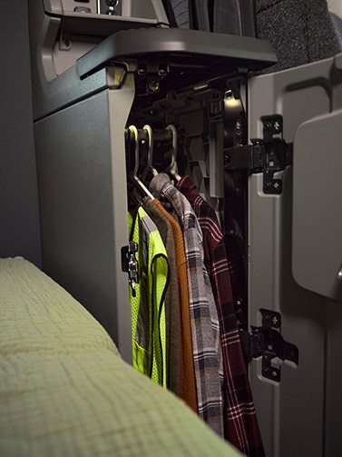A view of the thoughtgul and spacious storage design of the Volvo VNX.