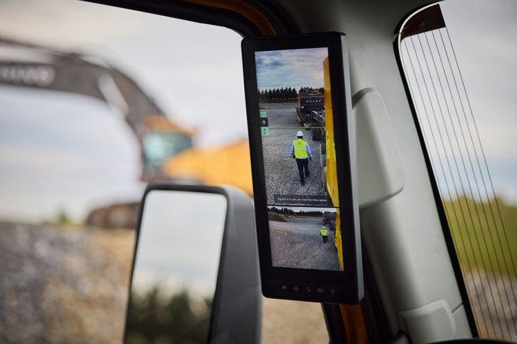 A closeup view of the Camera systems and visibilty offered by the Volvo VNX.